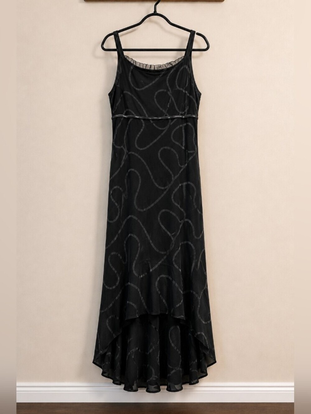 Y2K Andrea Quinn  Black Abstract Design Hi-low Ruffled Hem  Dress - Picture 2 of 7